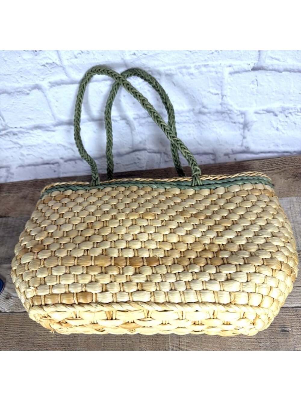Y2K Tropical Straw Tote Drawstring Security Liner Summer Beach Vacation Purse - Picture 6 of 16